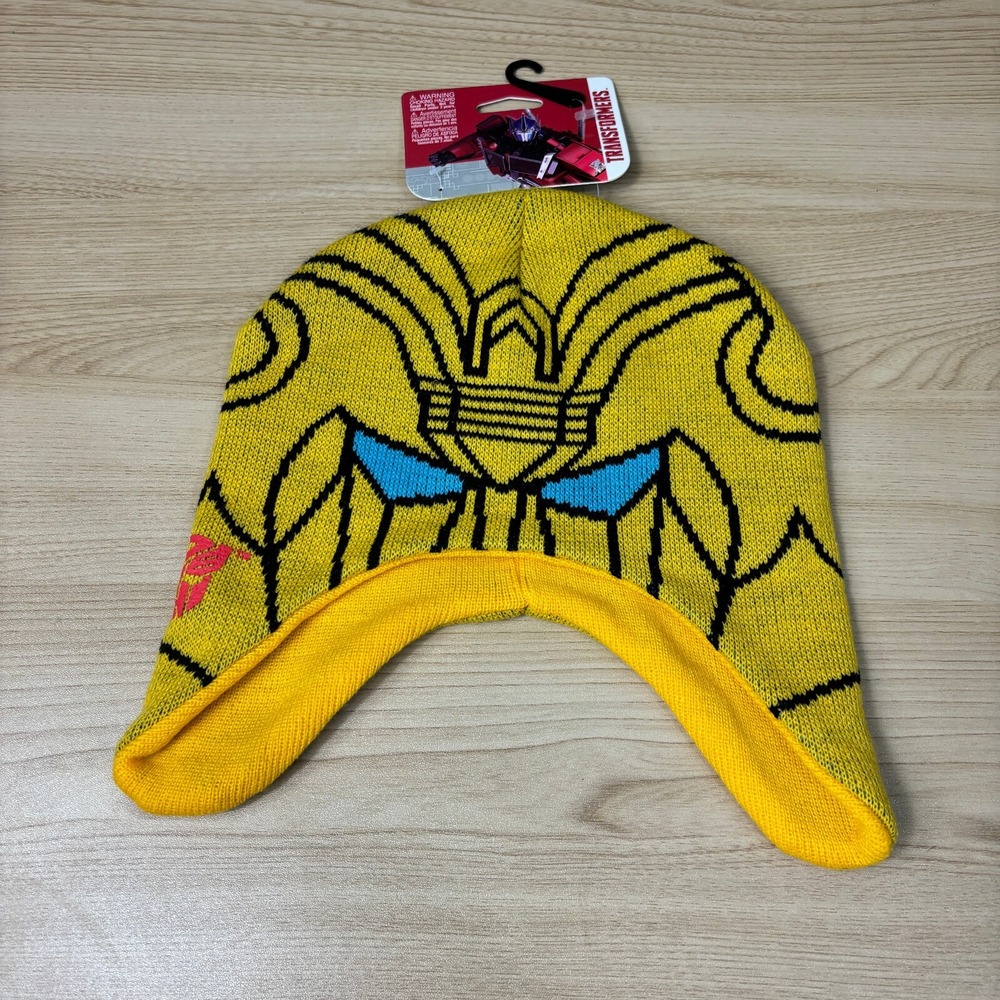 Transformers Hat Beanie Mens Yellow Bumblebee Image Knitted Winter Laplander NWT